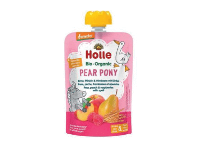 Eko kriaušių, per.,aviečių tyrelė HOLLE PEAR PONY, 8+ mėn., 100 g