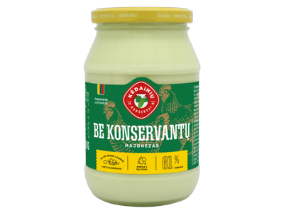 Majonezas KĖDAINIŲ Lietuviškas Be Konservantų, 61% rieb., 430 g (M)
