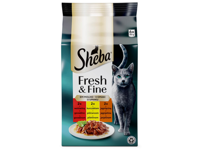 Kačių ėdalas SHEBA MINI su mėsa, 6 x 50 g