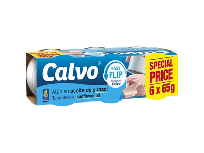 Nesmulkintas tunas saulėgrąžų aliejuje CALVO EASY FLIP, 6x65 g