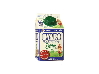 DVARO pienas, 2,5 % rieb., 0,5 l