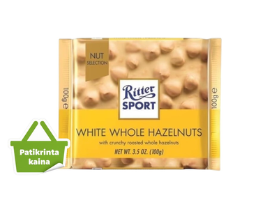 Baltasis šokoladas RITTER SPORT su neskaldytais riešutais, 100 g