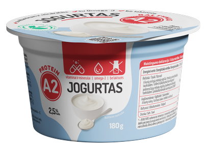 Jogurtas  A2, be laktozės, su vitaminais 180 g