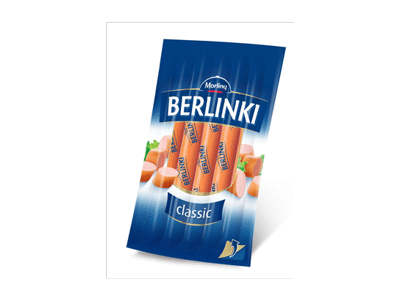 Virtos rūkytos kiaul. ir višt. dešrelės BERLINKI, II r., 250 g