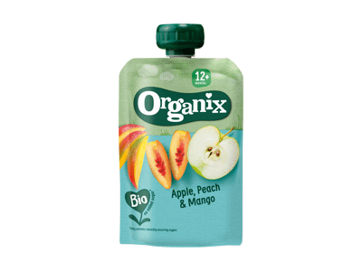 Ekologiška persikų, obuolių ir mangų tyrelė ORGANIX, nuo 12 mėn., 100 g