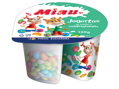 Jogurtas MIAU, su vanile ir saldainiukais, 5,5%r., 130g
