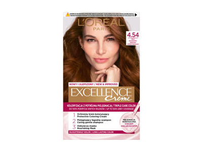 Ilgalaikiai plaukų dažai su trejopa plaukų priežiūra L'OREAL PARIS Excellence Creme, 4.54