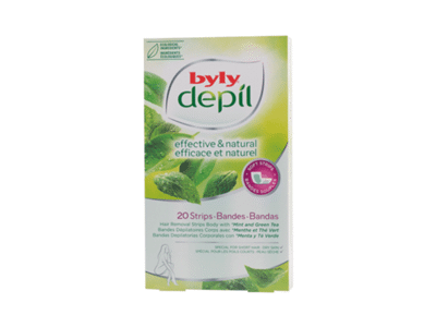 Kūno depiliavimo juostelės BYLY DEPIL MINT & GREEN TEA, 20 vnt