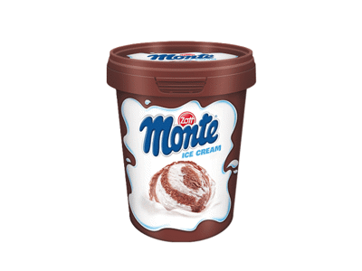 Valgomieji ledai MONTE, šokolado ir vanilės skonio, 250 g