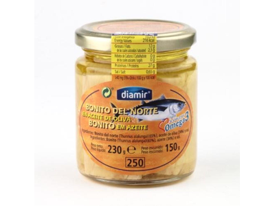 Ilgapelekio tuno gabalėliai DIAMIR, aliejuje, stiklainyje, 230 g