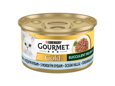 Koncervuotas kačių ėdalas GOURMET Gold Succulent Delights, su žuvimis, 85g