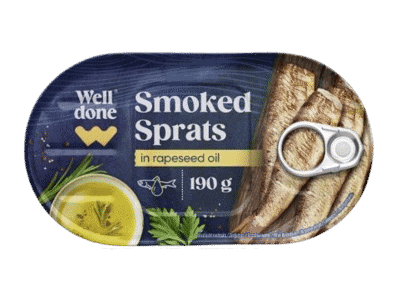 Rūkyti šprotai rapsų aliejuje WELL DONE, 190 g