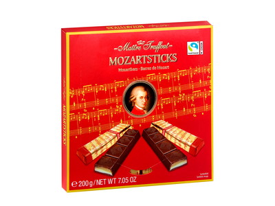 Šokoladiniai saldainiai MAITRE TRUFFOUT, Mozartsticks, su marcipanu ir pistacijų kremu, 200 g