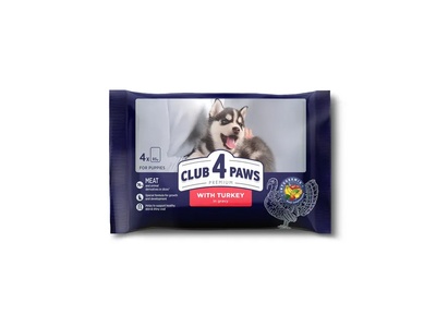 Visaverčio konservuoto pašaro rinkinys šuniukams su kalakutiena CLUB 4 PAWS PREMIUM, 340 g