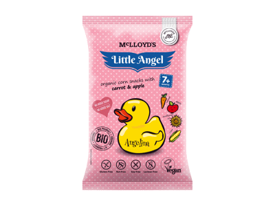 Eko kepti kukurūzų užkand LITTLE ANGEL ANGELINA su mork,obuol nuo 7mėn