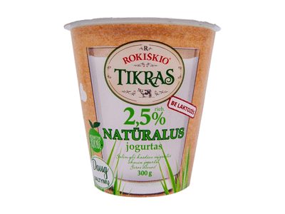ROKIŠKIO TIKRAS jogurtas be laktozės, 2,5 % rieb., 300 g