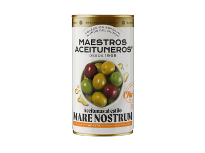 Žalios ir juodos alyvuogės, MAESTROS ACEITUNEROS, su kauliukais „Mare Nostrum“ skonio, 4,2 /2,5 kg