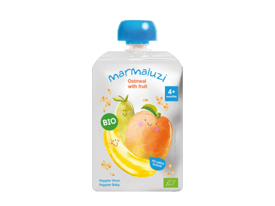 KOŠĖ Eko Mangų, bananų, kriaušių, avižų - 6 mėn 90g Pouch MARMALUZI
