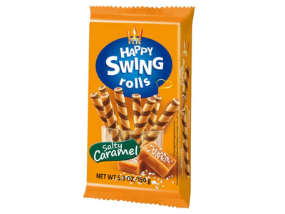 Vaflių suktinukai su sūrios karamelės įdaru HAPPY SWING, 150g