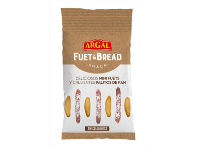 Ispaniškų vytintų kiaulienos dešrelių ir duonos užkandis ARGAL Fuet & Bread, a.r. 33 g