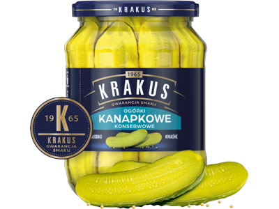 Marinuoti agurkai KRAKUS supjaustyti griežinėliais, 670g