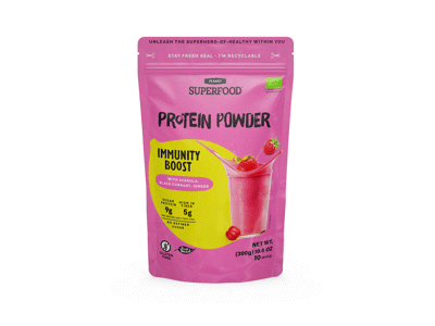Ekologiškas baltymų mišinys kokteiliams SUPERFOOD IMMUNITY BOOST, 300 g