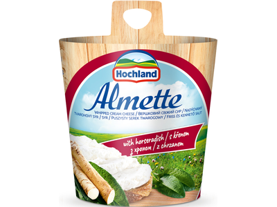 Tepamas varškės sūris ALMETTE su krienais, 55% RSM, 150g
