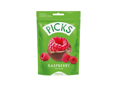 Liofilizuotos avietės PICKS su pieniniu kakavos glaistu, 90 g