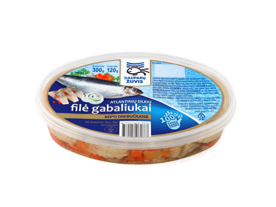 Kepti atlantinių silkių filė gabaliukai drebučiuose, 300 g