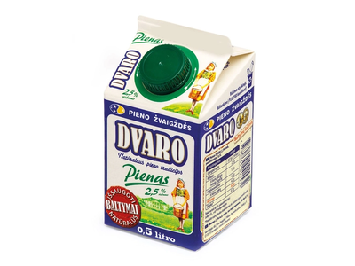 Pienas DVARO, 2,5 % rieb., pasterizuotas, 500 ml