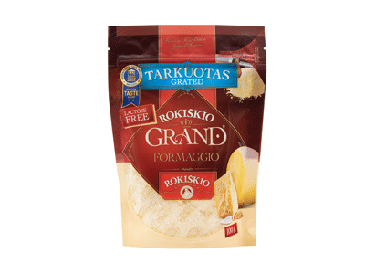Tarkuotas kietasis ROKIŠKIO sūris GRAND, 37 % rieb. s. m., 100 g