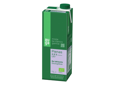 Eko. UAT pienas be lakt. AUGA, 2,5% rieb, 1 l