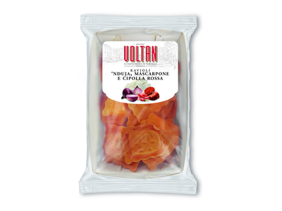 Švieži makaronai Raviolli, su 'Nduja dešra, maskarpone ir raudonaisiais svogūnais, 250 g