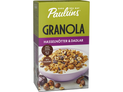 Granola PAULUNS, su lazdyno riešutais, ir datulemis, 450 g