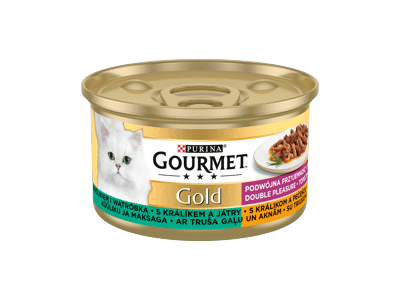 Kons. visavertis kačių ėdalas GOURMET GOLD su triušiena, kepenimis 85g