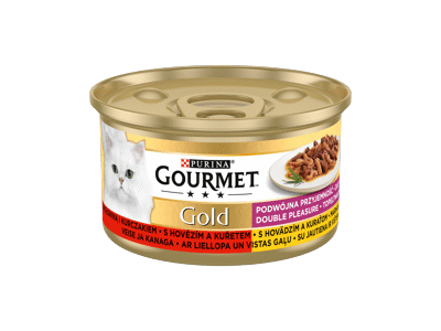 Kons. kačių ėdalas GOURMET GOLD su jautiena ir vištiena, 85 g