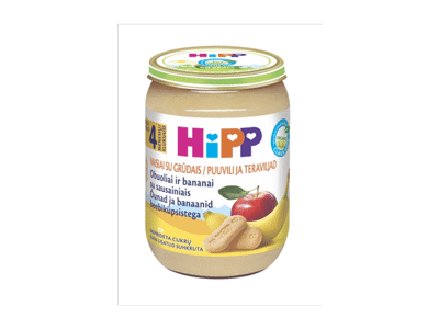 Ekolog. obuolių ir bananų tyrelė HIPP su saus., nuo 4 mėn., 190 g