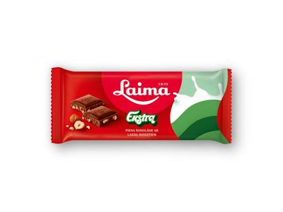 Pieninis šokoladas LAIMA EKSTRA su lazdynų riešutais, 90 g