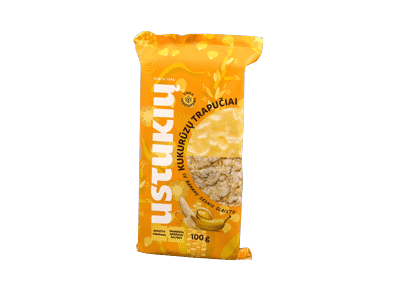 Kukurūzų trapučiai su bananų skonio glaistu USTUKIŲ MALŪNAS, 100 g
