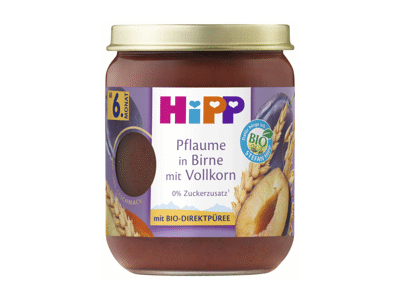 Ekologiška slyvų, kriaušių tyrelė HIPP su grūdais, 6+ mėn., 160 g