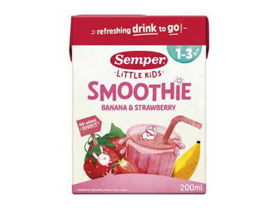Geriamoji bananų ir braškių tyrė SEMPER, nuo 12 mėn., 200 ml