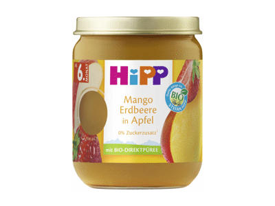 Ekologiška mangų, braškių ir obuolių tyrelė HIPP, 6+mėn., 160 g