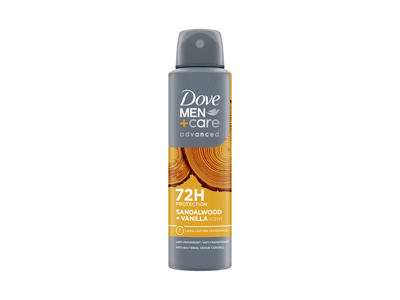 Vyriškas purškiamasis dezodorantas DOVE SANDALWOOD & VANILLA, 150 ml