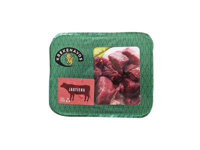 Atvėsinta jautienos mėsa troškinimui KREKENAVOS, pjaustyta, dujose, 400 g