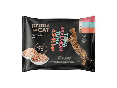 Kačių ėdalas PRIMACAT su tunais ir lašiš. drebuč., 4 x 50 g, 200 g