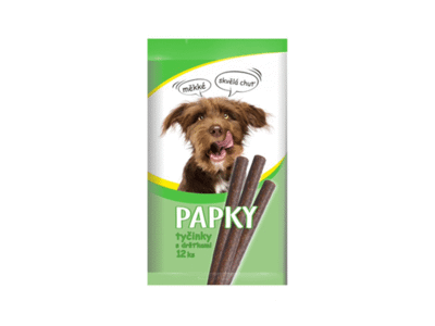 Baltyminės šunų lazdelės PAPKY su žarnokais, 120 g