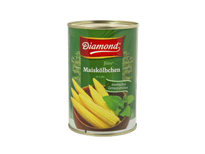 Konservuotos jaunų kukurūzų burbuolės DIAMOND sūryme, 425 g