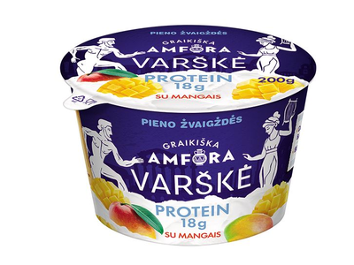 Varškė GRAIKIŠKA AMFORA Protein, 0,8%,  su mangais, be laktozės, 200 g