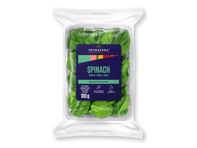 Špinatai fasuoti indeliuose PRIMAVEGA, 100 g