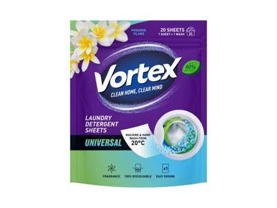 Skalbimo lapeliai VORTEX Laundry Detergent Sheets Universal, 20 vnt.